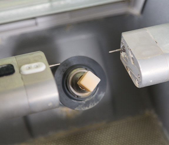 A single block of ceramic in an in-house milling unit