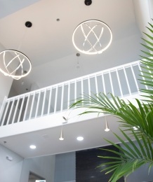 Loft area looking out over dental office entry in Longmont