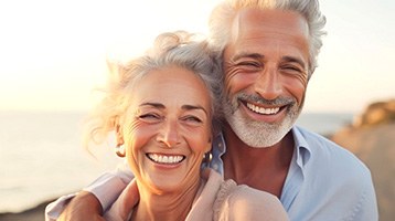 Couple smiling while wearing dentures