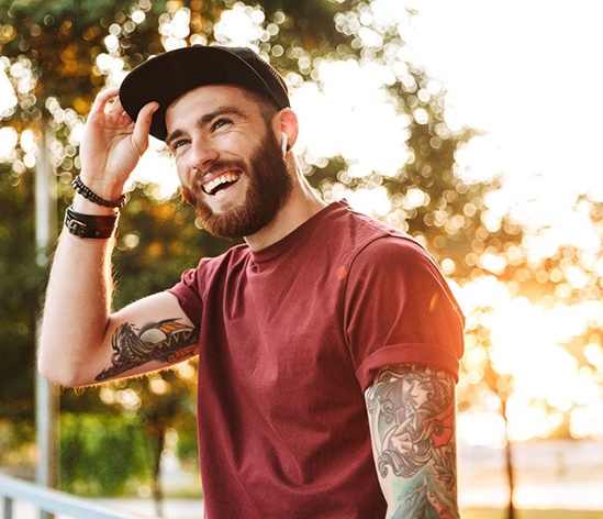 Closeup of man smiling at park