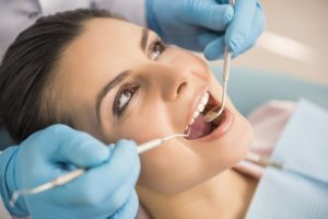 Woman having a dental exam.